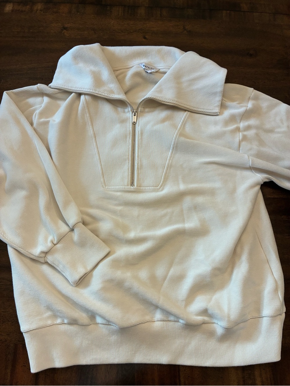 Athleta Ottoman Rib 1/4 Zip Sweatshirt Women’s Large Quarter Pullover Bone Cream